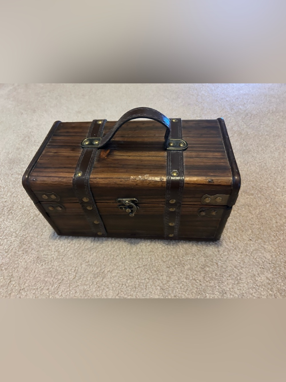 Vintage-Style Brown Wooden Accent Chest with Leather Straps